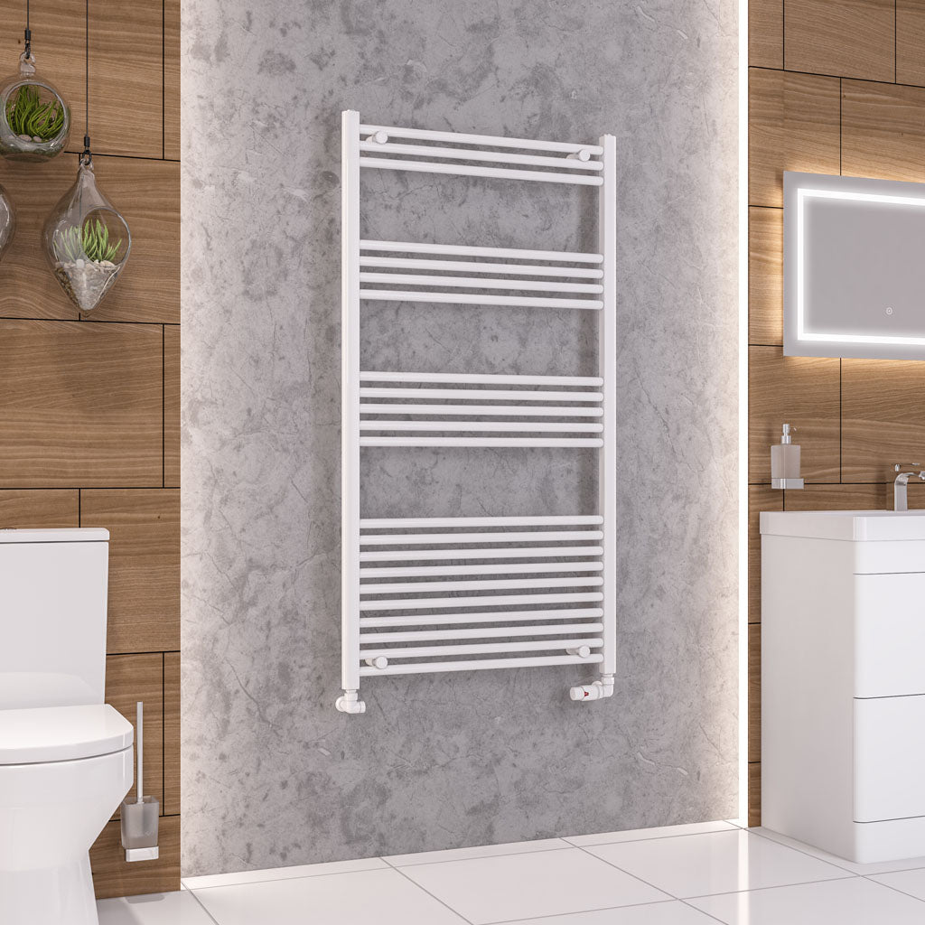 Eastbrook Wendover Electric ONLY Straight Gloss White Towel Rails - Various Sizes 1000mm x 300mm Thermostatic Element
