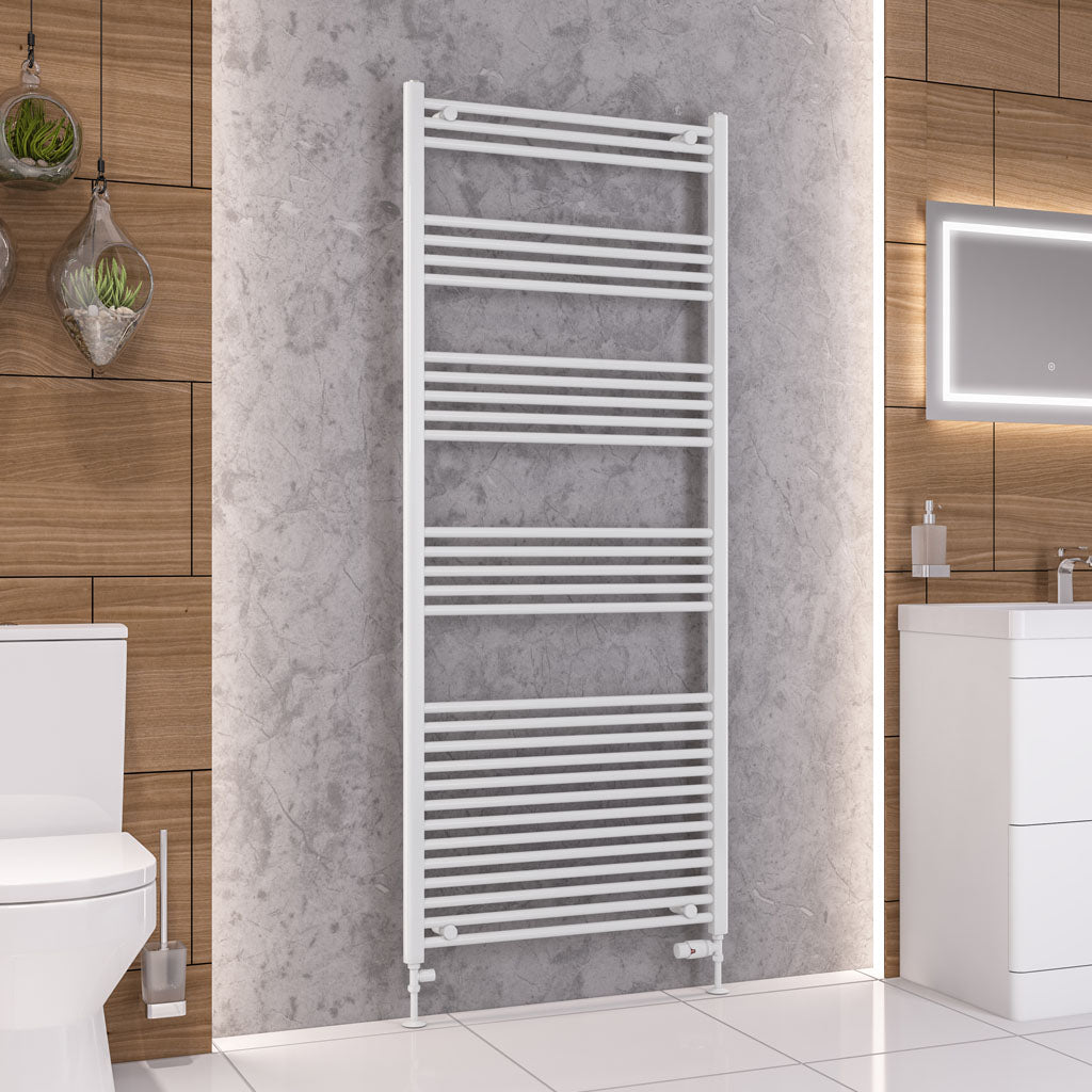 Eastbrook Wendover Electric ONLY Straight Gloss White Towel Rails - Various Sizes 1200mm x 300mm Thermostatic Element