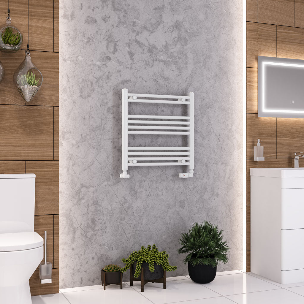 Eastbrook Wendover Electric ONLY Straight Gloss White Towel Rails - Various Sizes 600mm x 400mm Thermostatic Element