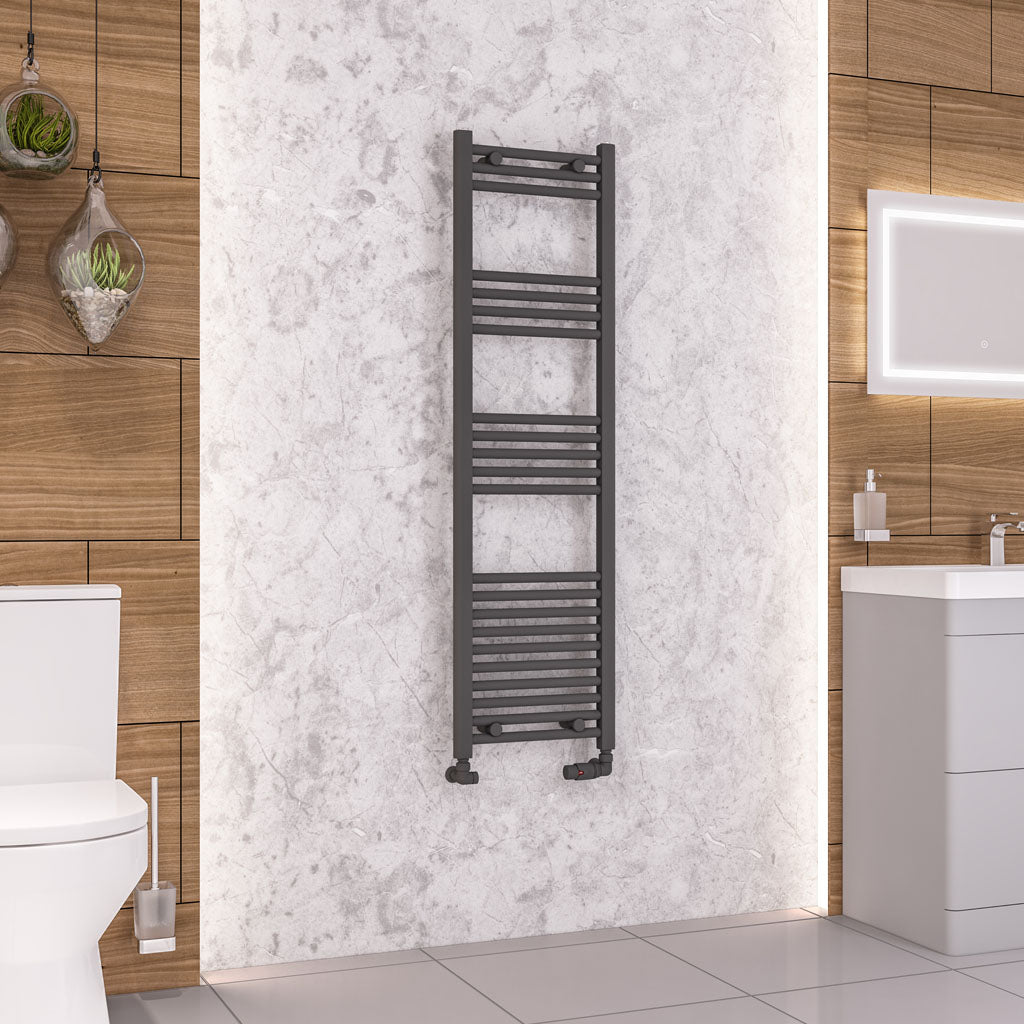 Eastbrook Wendover Electric ONLY Straight Matt Anthracite Towel Rails - Various Sizes 1400mm x 400mm Thermostatic Element
