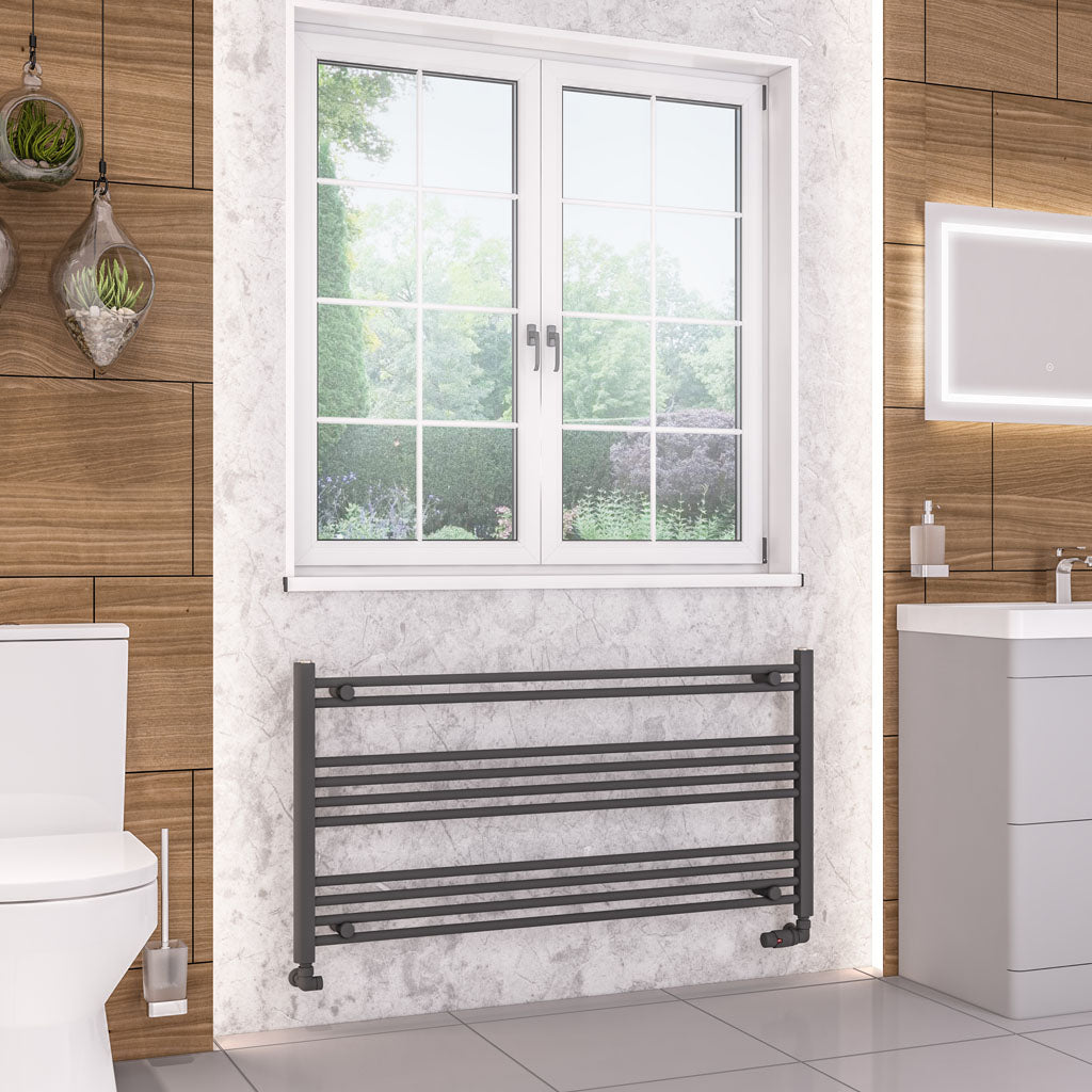 Eastbrook Wendover Electric ONLY Straight Matt Anthracite Towel Rails - Various Sizes 600mm x 1200mm Thermostatic Element