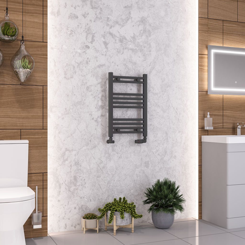Eastbrook Wendover Electric ONLY Straight Matt Anthracite Towel Rails - Various Sizes 600mm x 400mm Single Heat Element