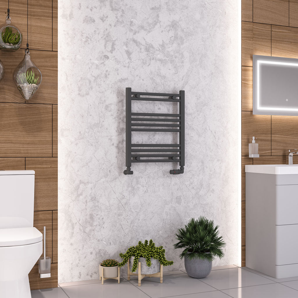 Eastbrook Wendover Electric ONLY Straight Matt Anthracite Towel Rails - Various Sizes 600mm x 500mm Single Heat Element