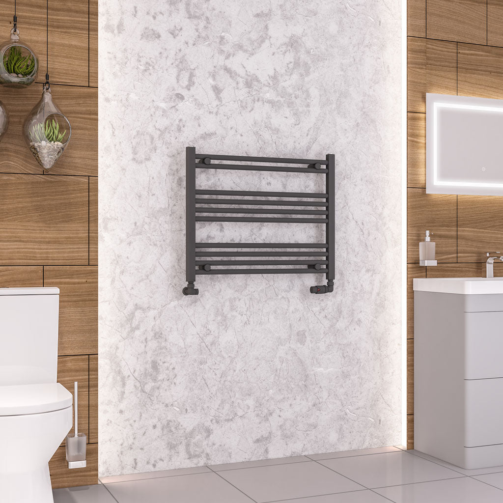 Eastbrook Wendover Electric ONLY Straight Matt Anthracite Towel Rails - Various Sizes 600mm x 750mm Single Heat Element