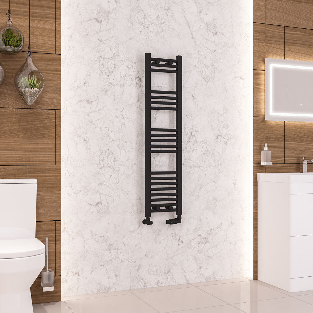 Eastbrook Wendover Electric ONLY Straight Matt Black Towel Rails - Various Sizes 1200mm x 300mm Single Heat Element