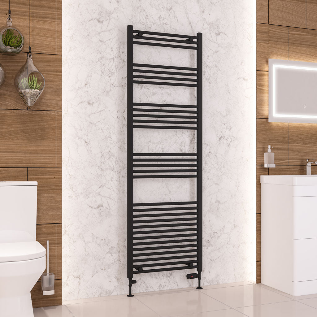 Eastbrook Wendover Electric ONLY Straight Matt Black Towel Rails - Various Sizes 1800mm x 600mm Single Heat Element