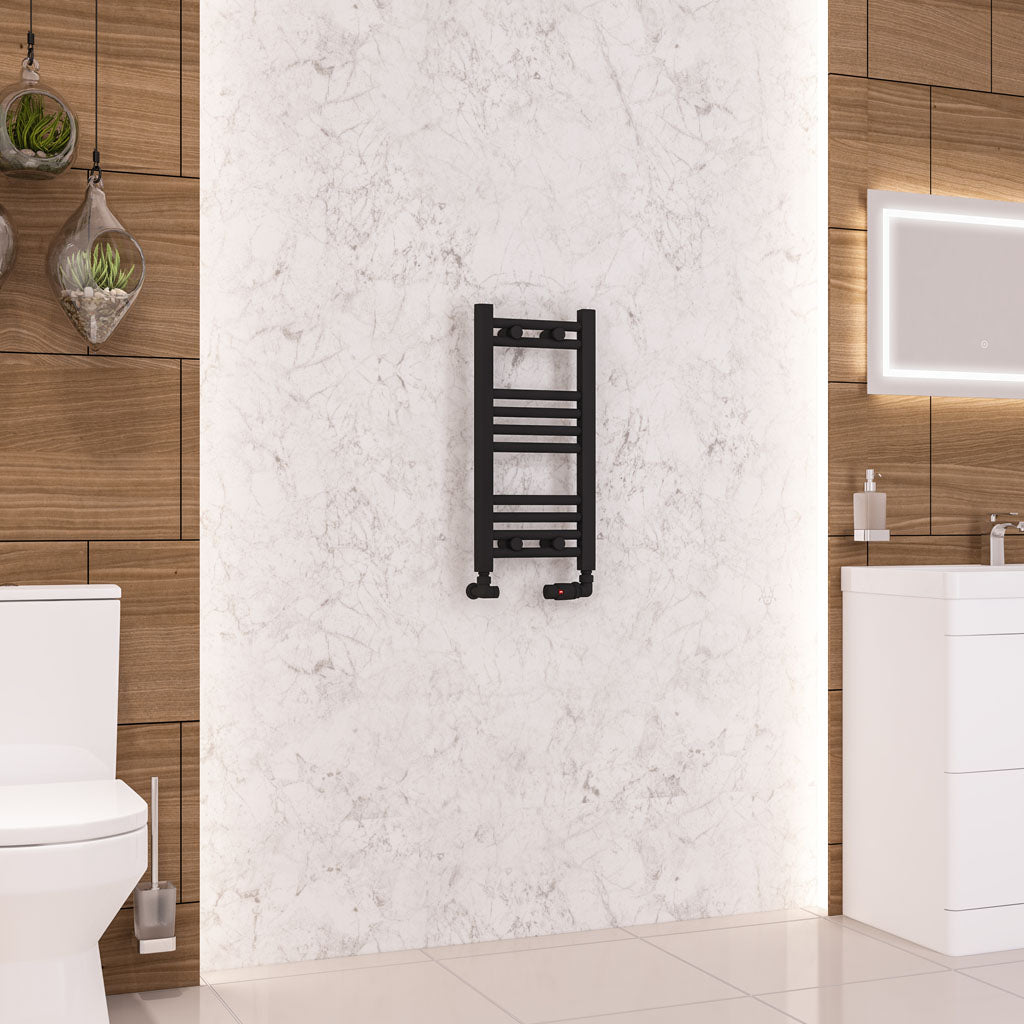 Eastbrook Wendover Electric ONLY Straight Matt Black Towel Rails - Various Sizes 600mm x 300mm Single Heat Element