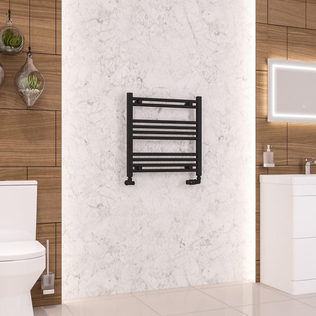 Eastbrook Wendover Electric ONLY Straight Matt Black Towel Rails - Various Sizes 600mm x 600mm Single Heat Element