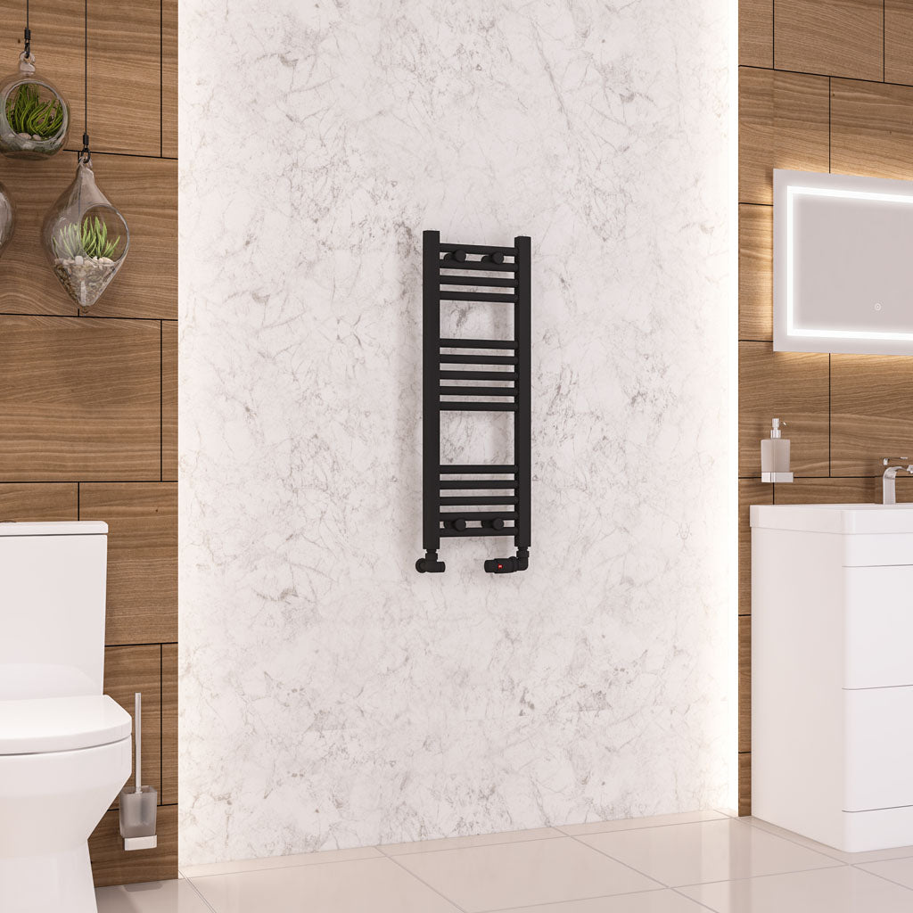 Eastbrook Wendover Electric ONLY Straight Matt Black Towel Rails - Various Sizes 800mm x 300mm Single Heat Element
