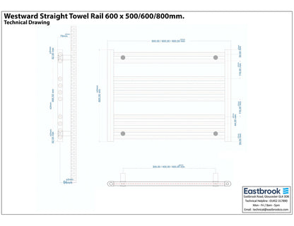 Eastbrook Westward Electric Straight Chrome Towel Rail 600mm x 800mm Technical Image 89.0586-ELE