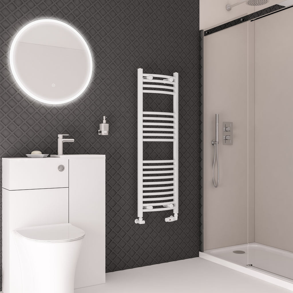 Eastbrook Wingrave Electric Curved Gloss White Towel Rail 1200mm x 400mm