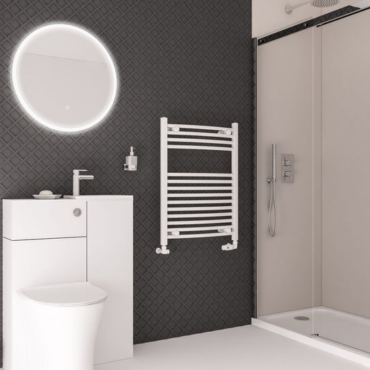 Eastbrook Wingrave Electric Curved Gloss White Towel Rail 800mm x 600mm