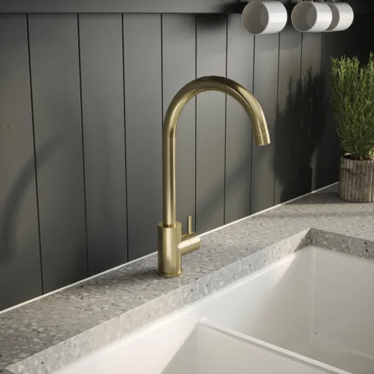 Top Fix Brushed Brass Swan Kitchen Tap