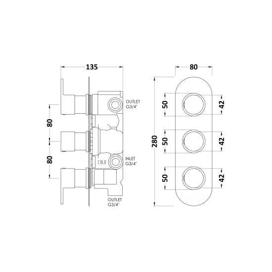Hudson Reed Chrome Triple Shower Valve With Diverter