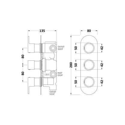 Hudson Reed Chrome Triple Shower Valve With Diverter