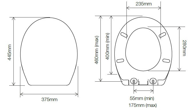 Roper Rhodes Minerva White Soft Close Toilet Seat Technical Image