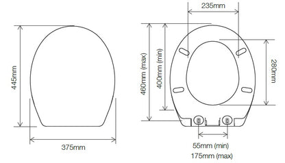 Roper Rhodes Minerva White Soft Close Toilet Seat Technical Image