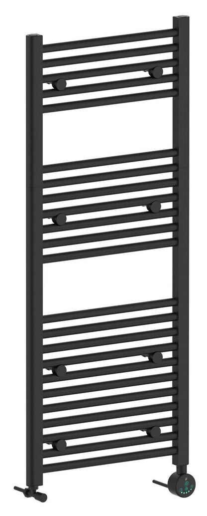 Saneux Matt Black Straight Electric Towel Rail 1200mm High x 500mm Wide