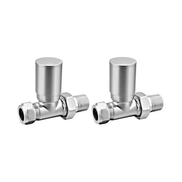 Straight Brushed Chrome Manual Radiator Valves (Pair)