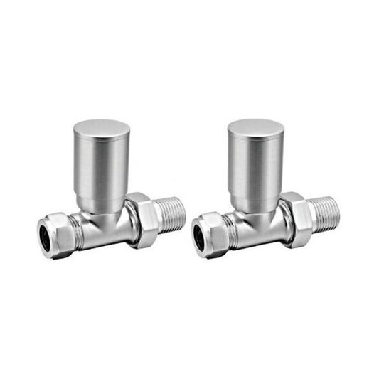 Straight Brushed Chrome Manual Radiator Valves (Pair)