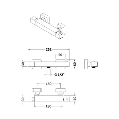 Nuie Chrome Square Thermostatic Bar Shower Valve
