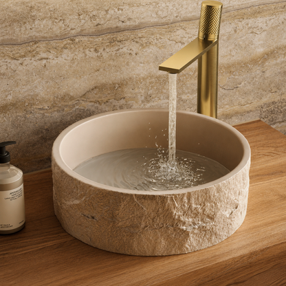 Hib - Petro Stone Effect Concrete Round Vessel Basin - Alabaster White