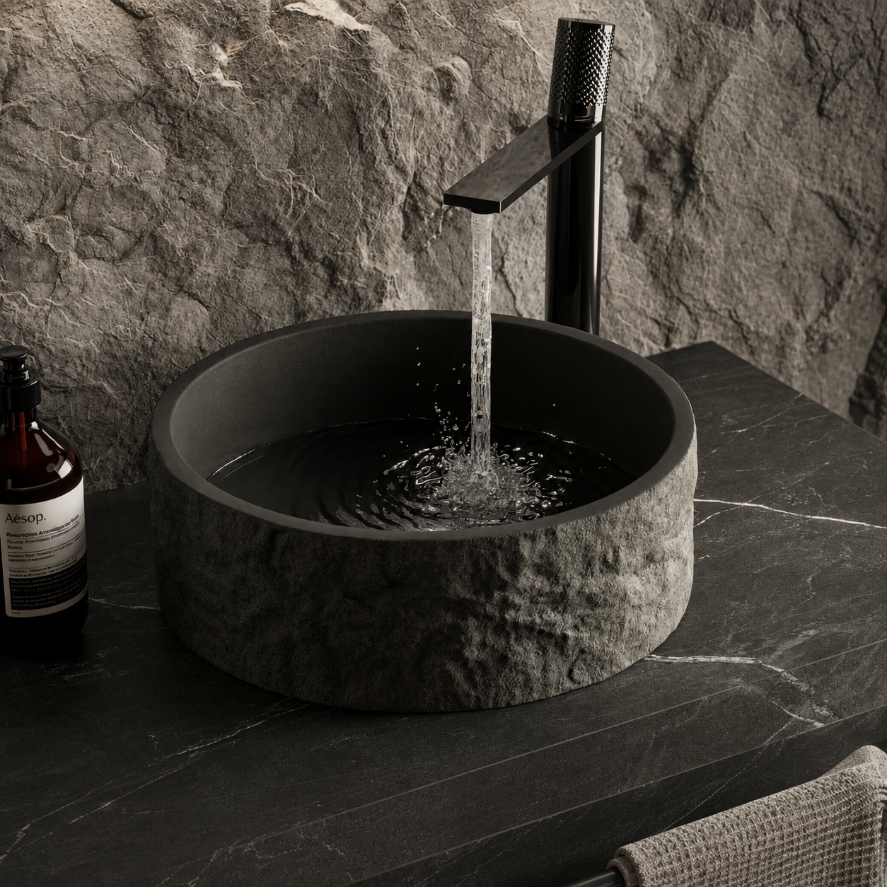 Hib - Petro Stone Effect Concrete Round Vessel Basin - Alabaster White