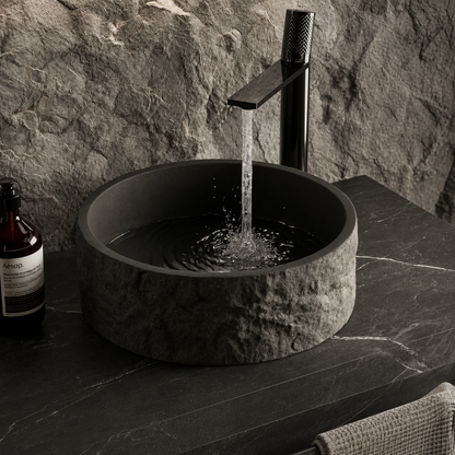 Hib - Petro Stone Effect Concrete Round Vessel Basin - Alabaster White