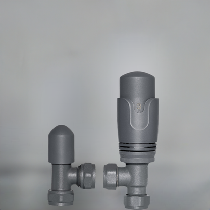 Angled Anthracite Thermostatic Radiator Valves & Lockshield 15mm (pair)