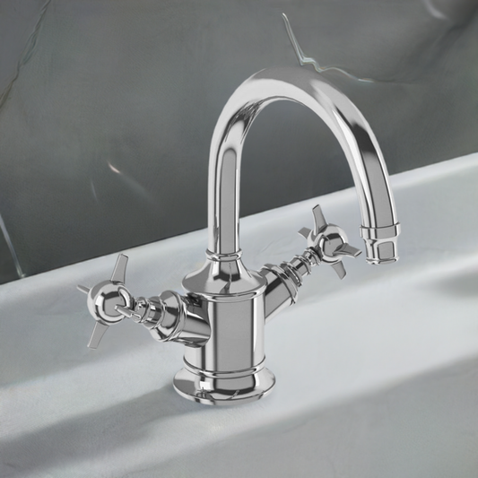 Burlington Arcade Nickel Dual Lever Basin Mixer with Waste