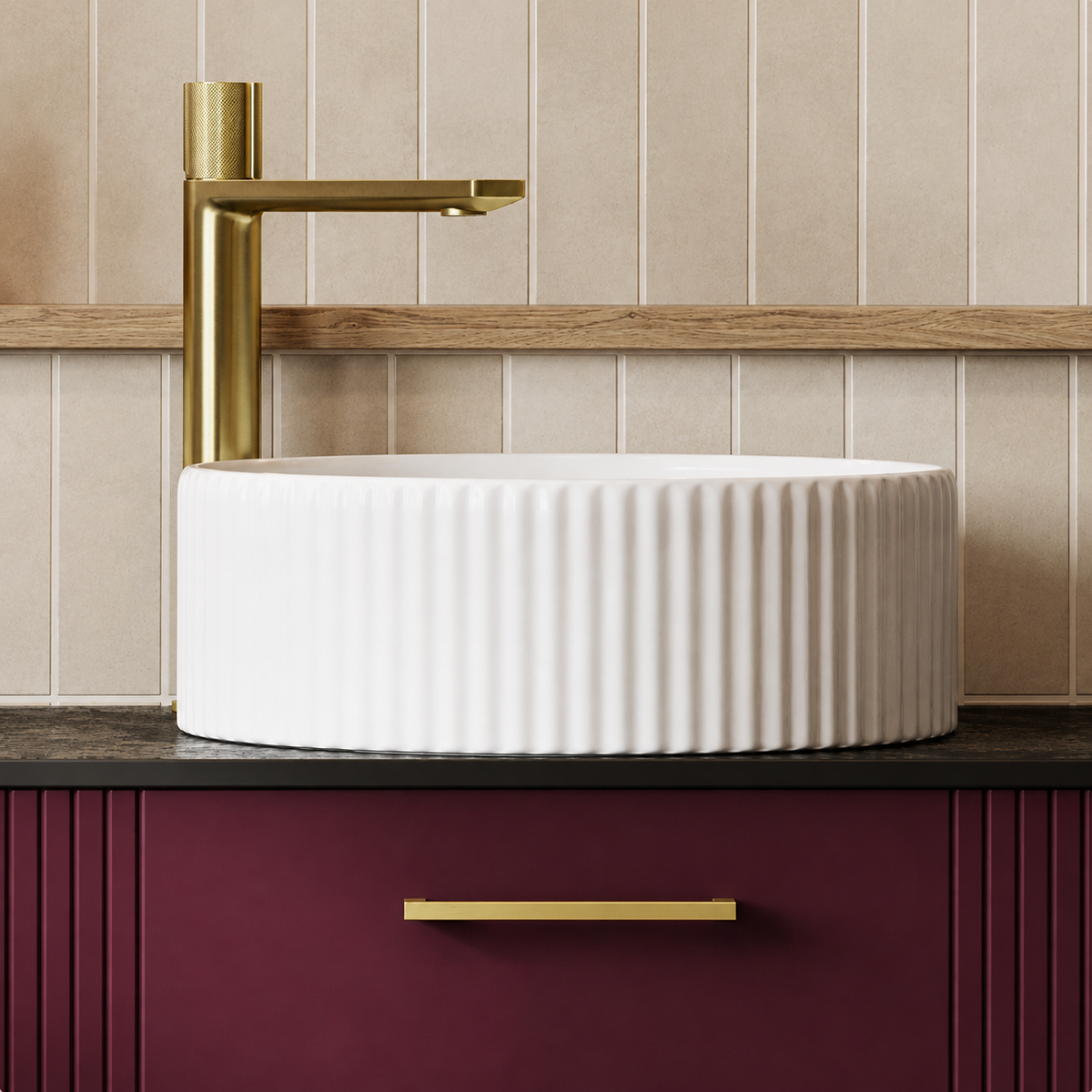Hib - Eden Round Fluted Ceramic Vessel Basin - Linear