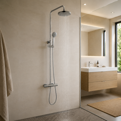 JTP - Eco Round Thermostatic Bar Valve with 2 Outlets, Adjustable Riser & Shower Kit