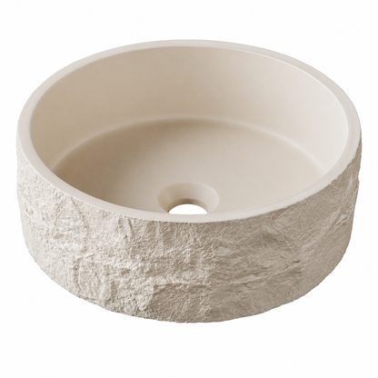 Hib - Petro Stone Effect Concrete Round Vessel Basin - Alabaster White