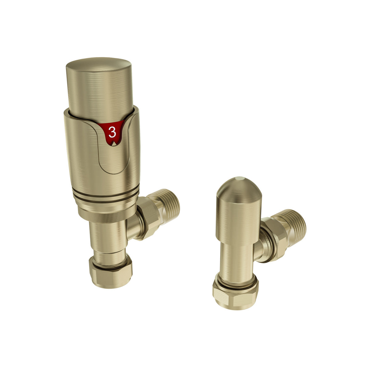 Eastbrook Angled Brushed Brass Thermostatic Radiator Valve & Lockshield 15mm (pair) 41.3036