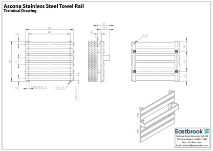 Eastbrook Ascona Electric Polished Stainless Steel Towel Rail 450mm x 500mm Technical Image 41.0254-ELE