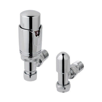 Eastbrook Biava Angled Chrome Thermostatic Radiator Valve & Lockshield 15mm (pair) 12.041