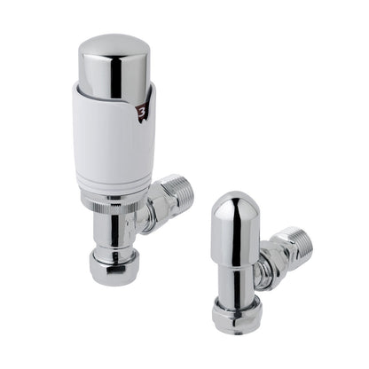 Eastbrook Biava Angled Chrome/White Thermostatic Radiator Valve & Lockshield 15mm (pair) 12.047