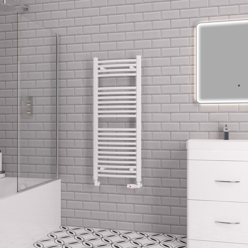 Eastbrook Biava Electric Curved Gloss White Towel Rail 1118mm x 450mm 41.0302-ELE