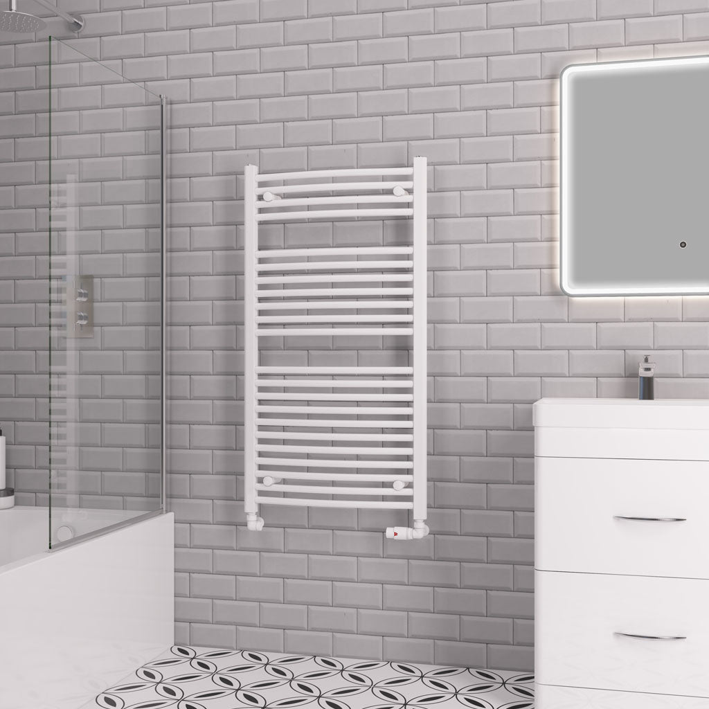 Eastbrook Biava Electric Curved Gloss White Towel Rail 1118mm x 600mm 41.0303-ELE