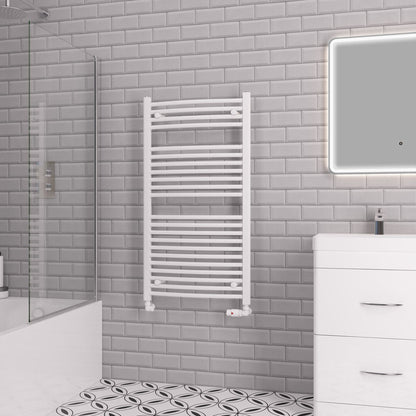 Eastbrook Biava Electric Curved Gloss White Towel Rail 1118mm x 600mm 41.0303-ELE