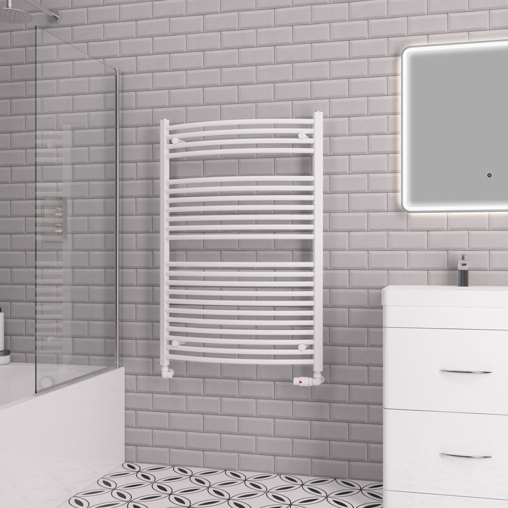 Eastbrook Biava Electric Curved Gloss White Towel Rail 1118mm x 750mm 41.0304-ELE
