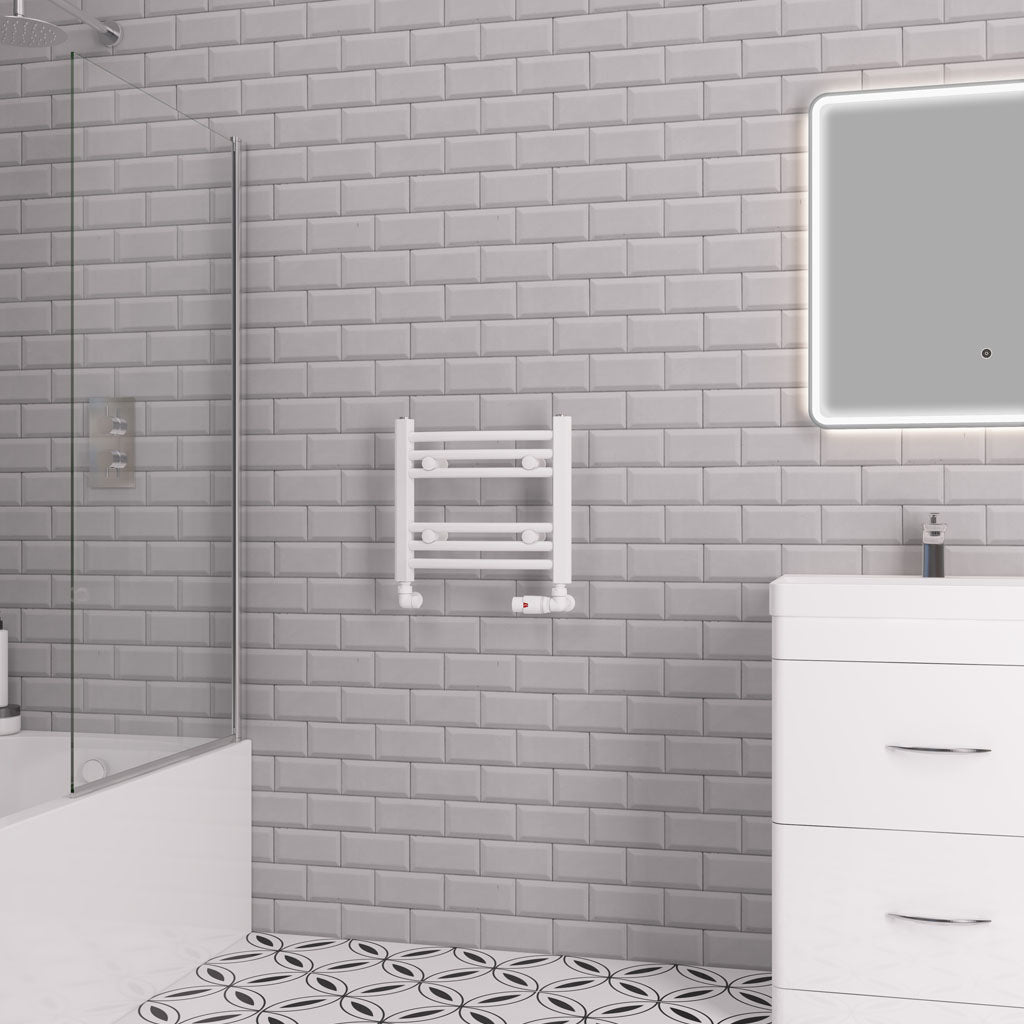 Eastbrook Biava Electric Curved Gloss White Towel Rail 360mm x 400mm 41.0298-ELE