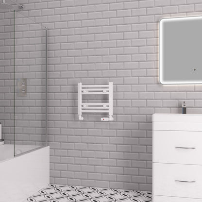 Eastbrook Biava Electric Curved Gloss White Towel Rail 360mm x 400mm 41.0298-ELE