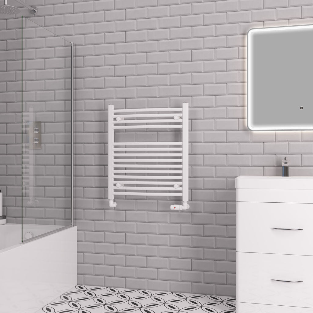 Eastbrook Biava Electric Curved Gloss White Towel Rail 688mm x 600mm 41.0300-ELE