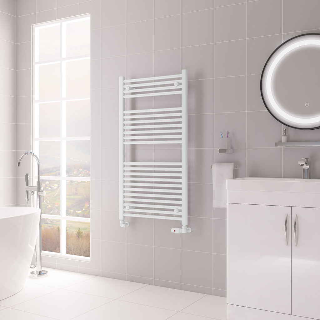 Eastbrook Biava Electric Hidden Vent Straight Gloss White Towel Rail 1118mm x 600mm 61.0089-ELE