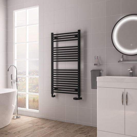 Eastbrook Biava Electric Hidden Vent Straight Matt Black Towel Rail 1118mm x 600mm 61.0109-ELE