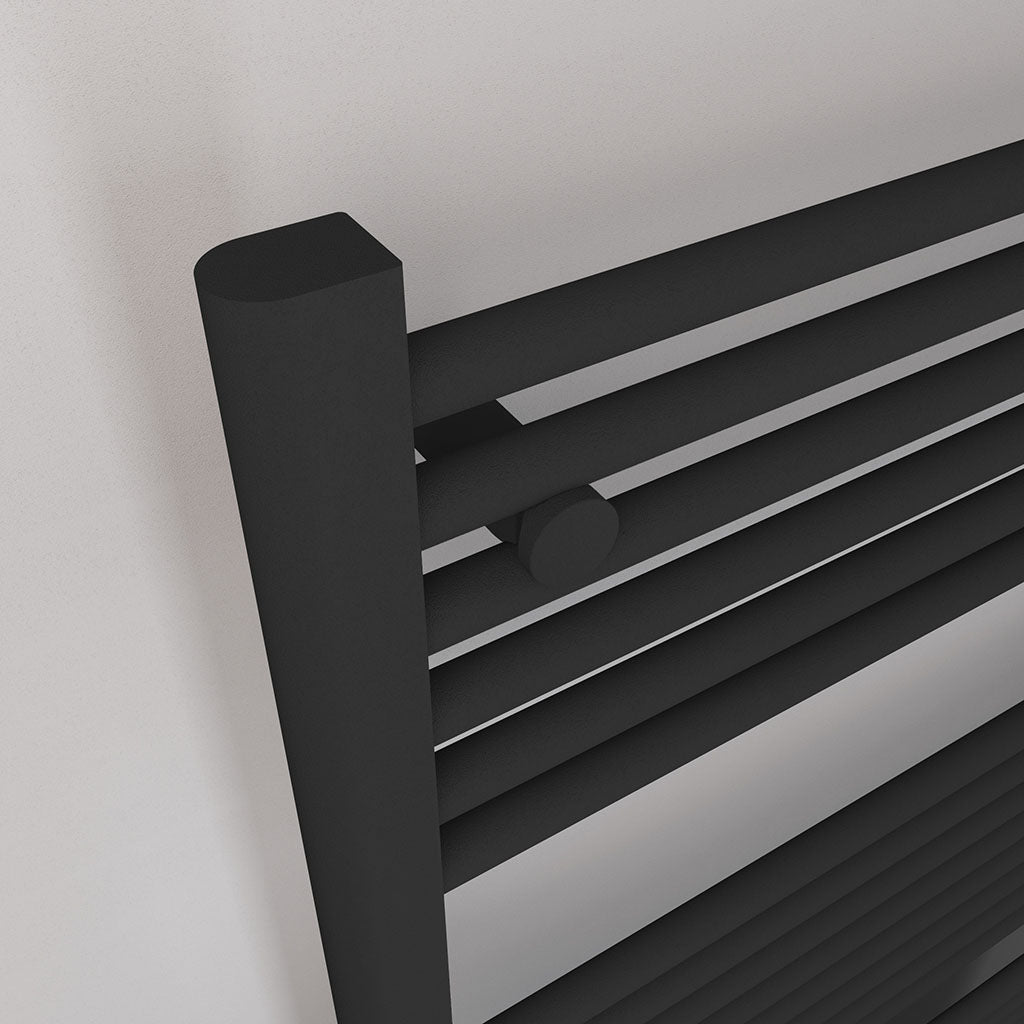 Eastbrook Biava Electric Hidden Vent Straight Matt Black Towel Rail 1720mm x 450mm Close Up Angled Image 61.0111-ELE