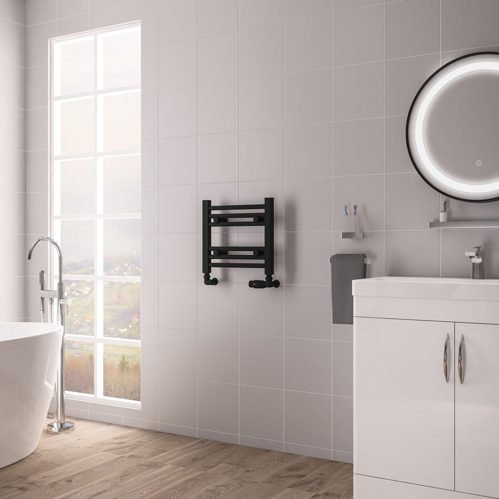 Eastbrook Biava Electric Hidden Vent Straight Matt Black Towel Rail 360mm x 400mm 61.0104-ELE