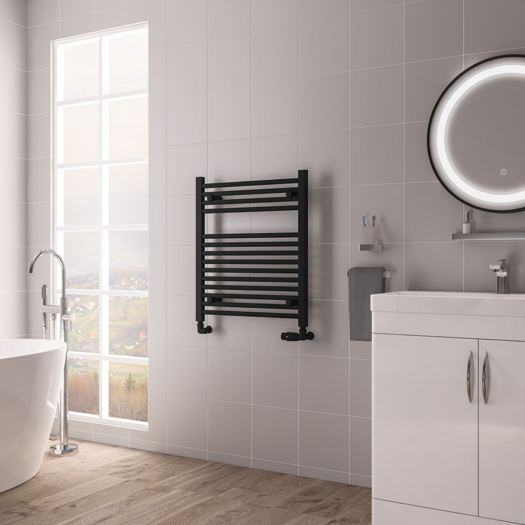 Eastbrook Biava Electric Hidden Vent Straight Matt Black Towel Rail 688mm x 600mm 61.0106-ELE