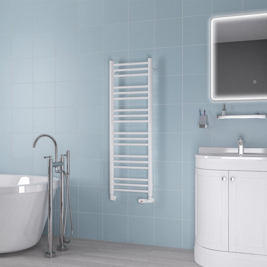Eastbrook Biava Electric Round Straight Gloss White Towel Rail 1200mm x 400mm 41.0155-ELE